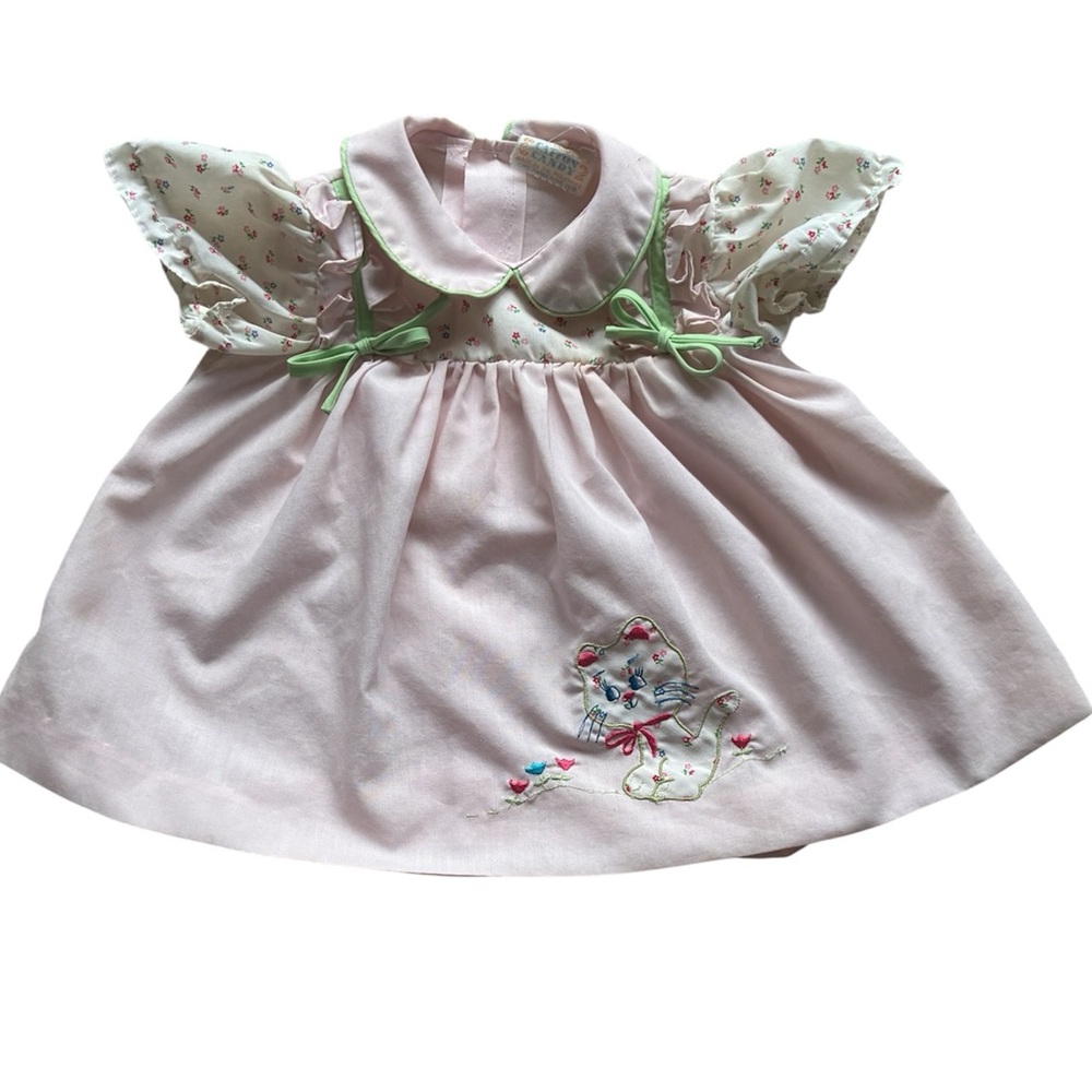 Catton Candy Vintage Baby Girls Pink Cat Embroidered Dress
